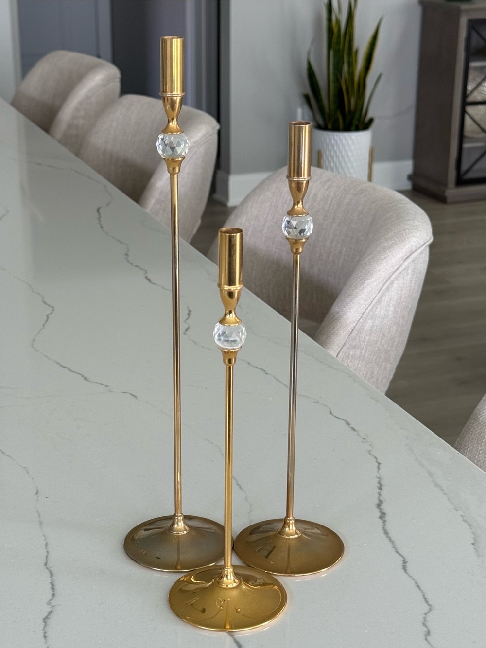Valerio Albarello 24K Gold Plated Taper Candle Holder Set w/Swarovski Crystals